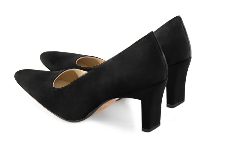 Matt black women's dress pumps,with a square neckline. Tapered toe. High comma heels. Rear view - Florence KOOIJMAN